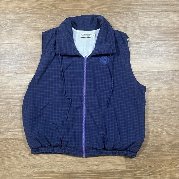 Vintage Wimbledon Tennis Vest Jacket L Plaid Zip Up Sleeveless All England Club - Picture 1 of 5